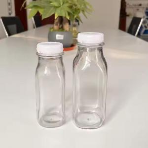 12oz 16oz 32oz French Square Milk Glass Bottle For Cold Press Juice Coffee Beverage With Tamper-evident Cap