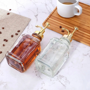 2 Pack  Syrup Dispenser Coffee Pump Dispenser Square Glass Syrup Bottle With Pumps And Labels 16.9 Oz 500 Ml